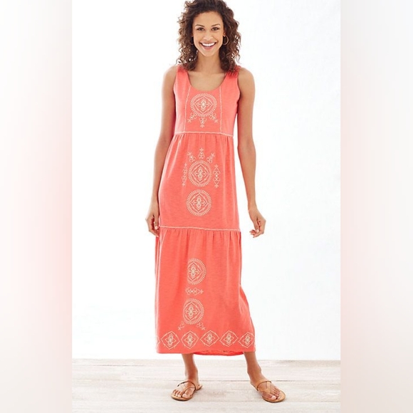J. Jill Dresses & Skirts - J. Jill Orange Pink Women's Embroidered Sleeveless Maxi Sundress Size L